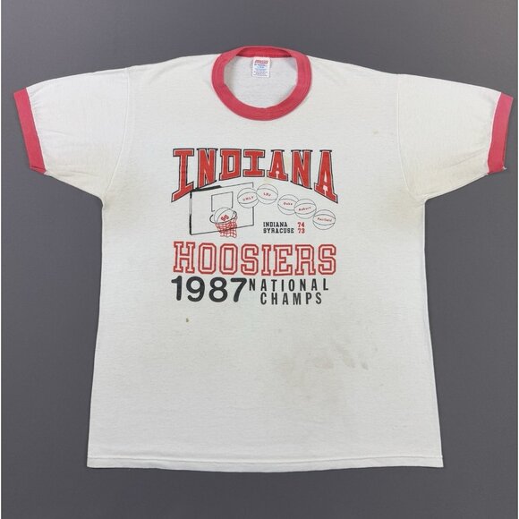 Indiana Hoosiers Other - Vintage 1987 NCAA Indiana Hoosiers National Hoops Ringer Shirt Jerzees L Rare T